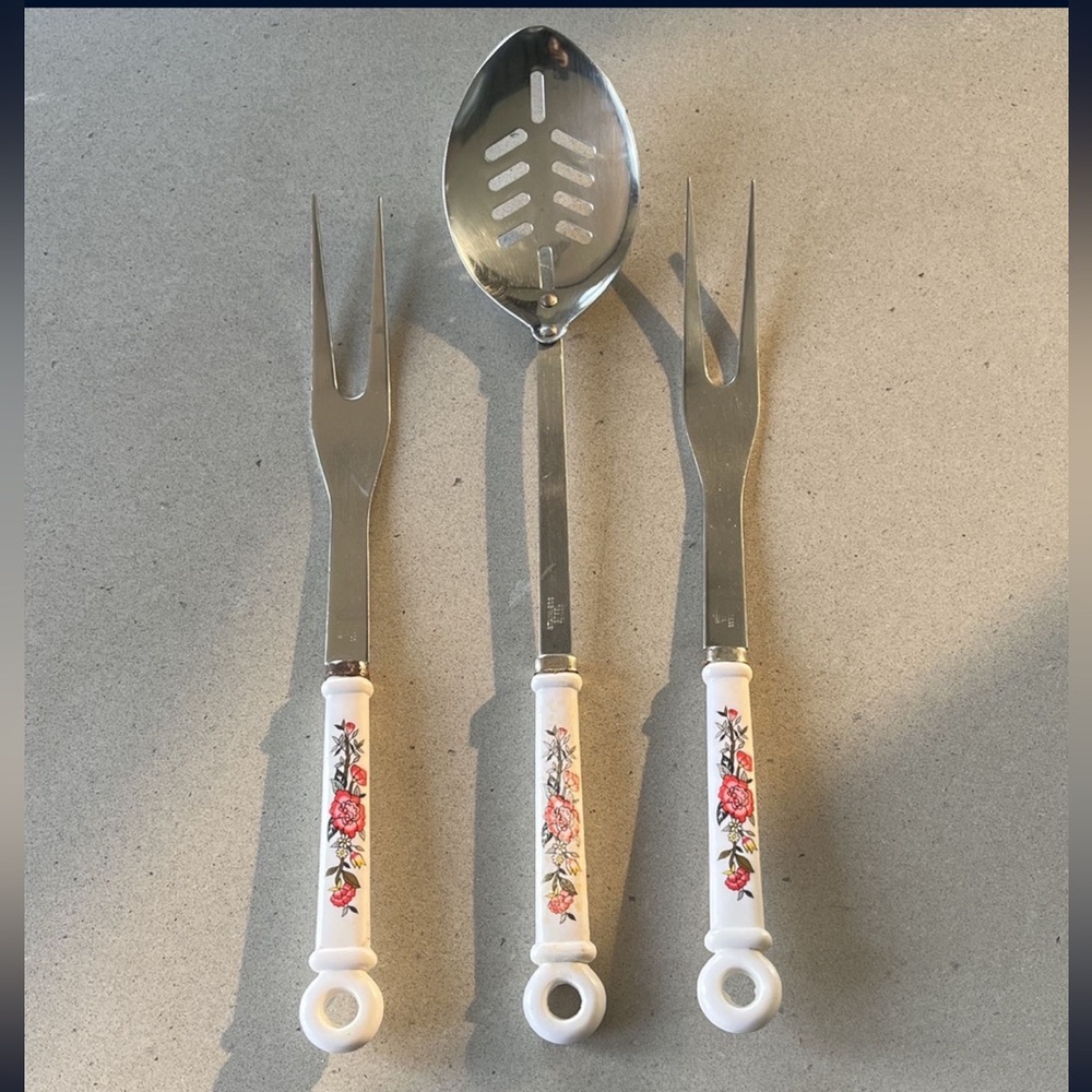 Vintage Floral Kitchen Utensil Set slotted spoon serving forks utensils botanica